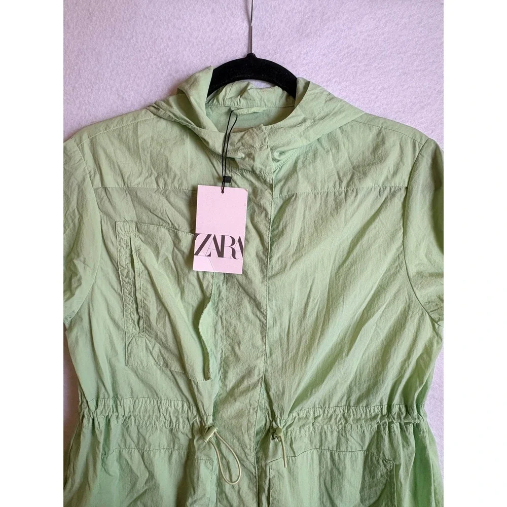 Zara Kids Mint Green Lightweight Hooded Utility Jacket Windbreaker Size 9-10 NWT